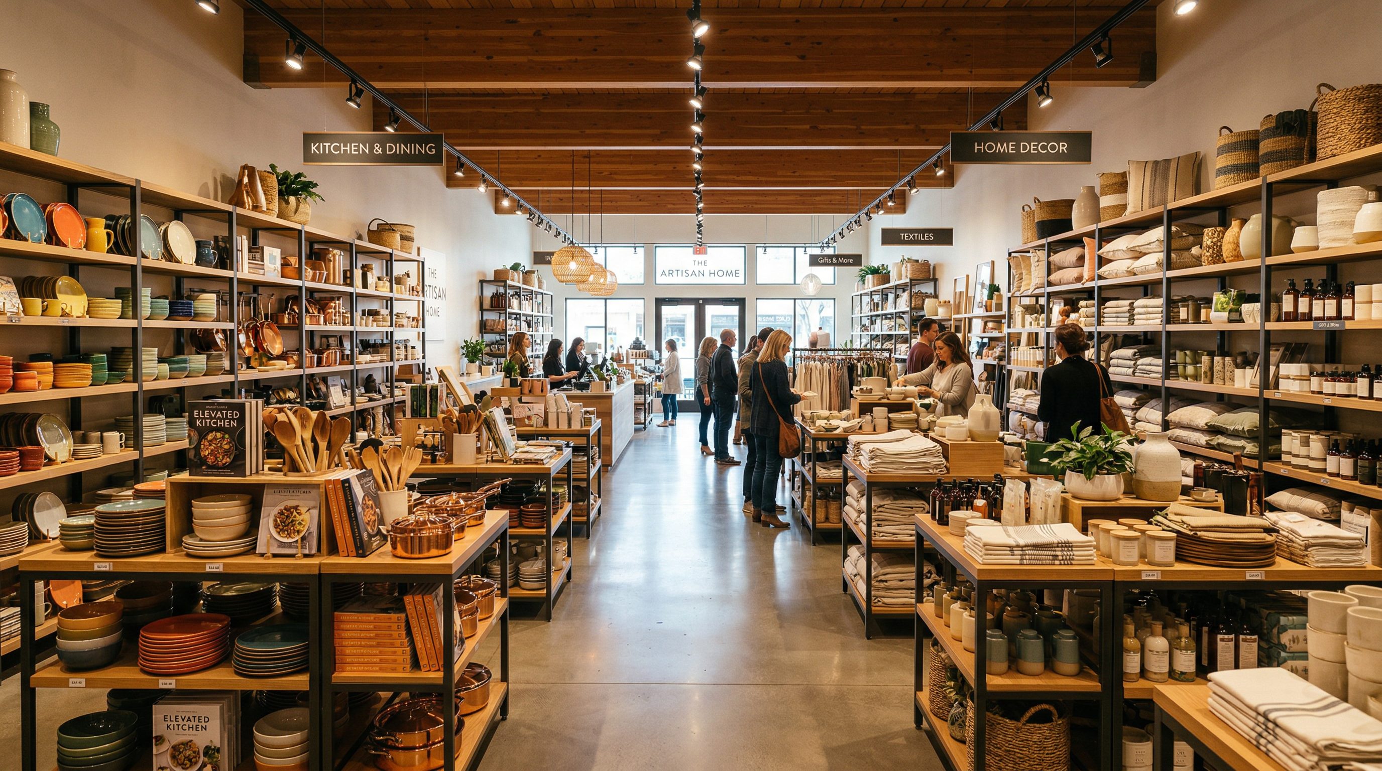 Retail store shelves with curated products